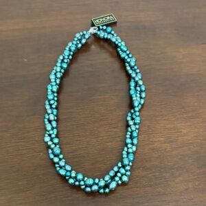 Honora Three Strand Teal Blue Freshwater Pearl 18" Necklace 925 Clasp